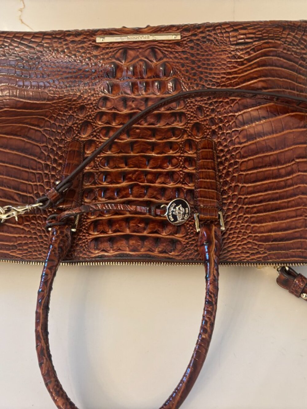 Brahmin Large Finley Carryall Satchel Purse Handbag Pecan Melbourne - Picture 9 of 14
